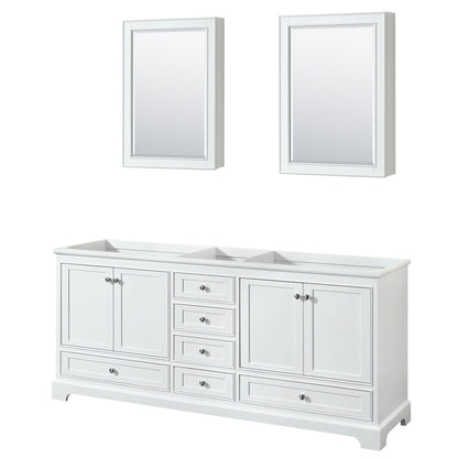 Wyndham Collection Deborah 80" Double Bathroom Vanity in White, No Countertop, No Sinks, and Medicine Cabinet