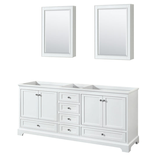 Wyndham Collection Deborah 80" Double Bathroom Vanity in White, No Countertop, No Sinks, and Medicine Cabinet