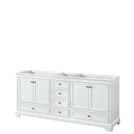 Wyndham Collection Deborah 80" Double Bathroom Vanity in White, No Countertop, No Sinks, and No Mirror