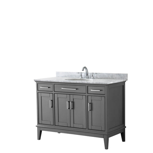 Wyndham Collection Margate 48" Single Bathroom Dark Gray Vanity With White Carrara Marble Countertop And Undermount Oval Sink