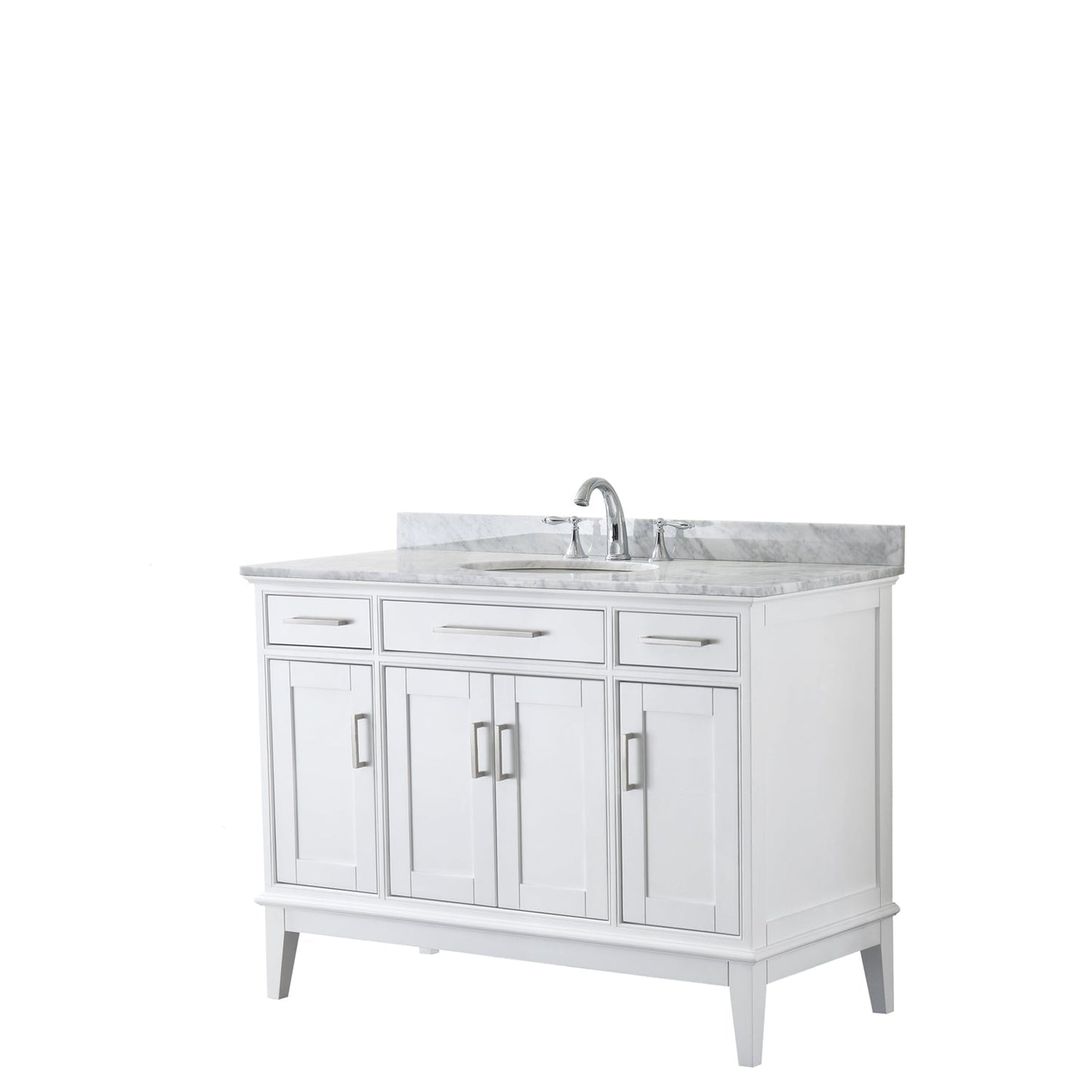 Wyndham Collection Margate 48" Single Bathroom White Vanity With White Carrara Marble Countertop And Undermount Oval Sink