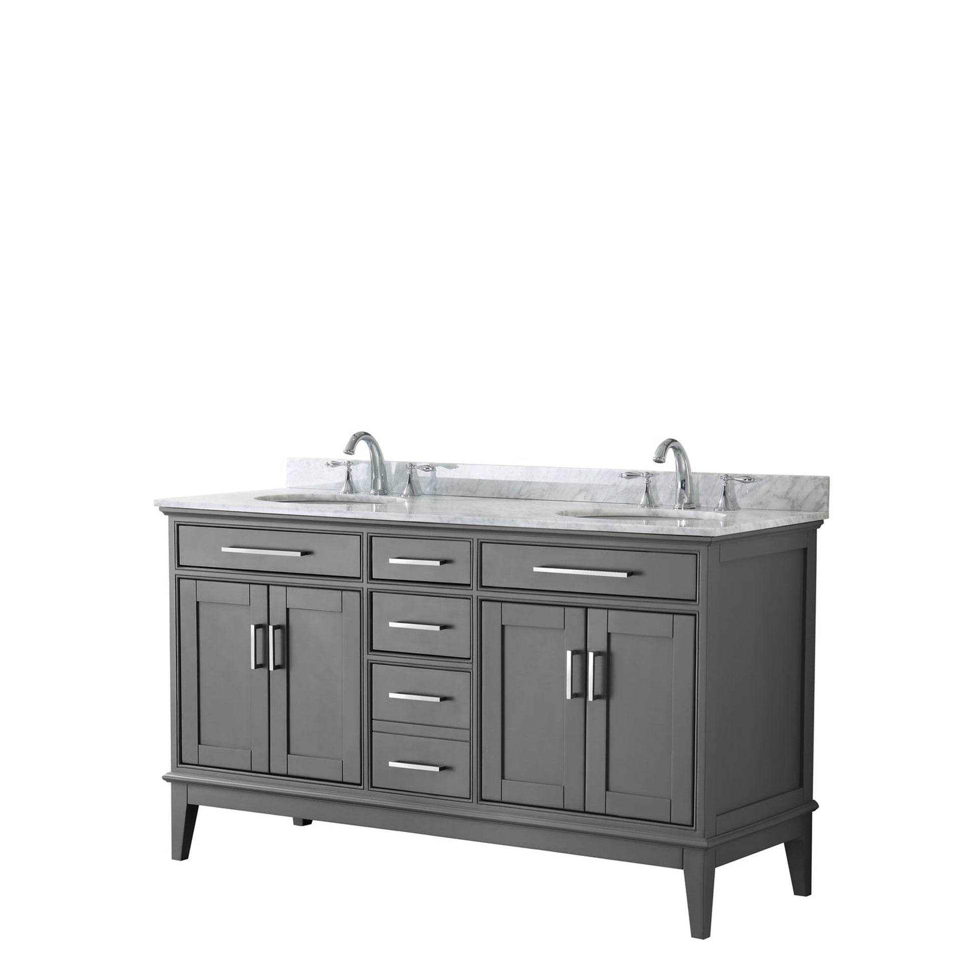 Wyndham Collection Margate 60" Double Bathroom Dark Gray Vanity With White Carrara Marble Countertop And Undermount Oval Sink
