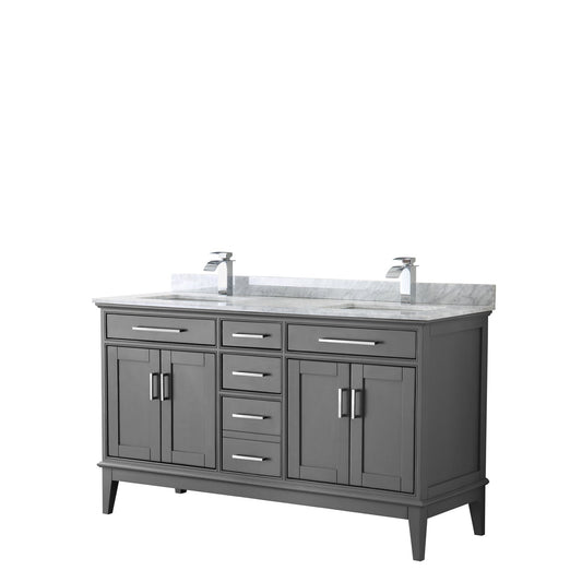Wyndham Collection Margate 60" Double Bathroom Dark Gray Vanity With White Carrara Marble Countertop And Undermount Square Sink