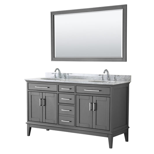 Wyndham Collection Margate 60" Double Bathroom Dark Gray Vanity With White Carrara Marble Countertop, Undermount Oval Sink And 56" Mirror