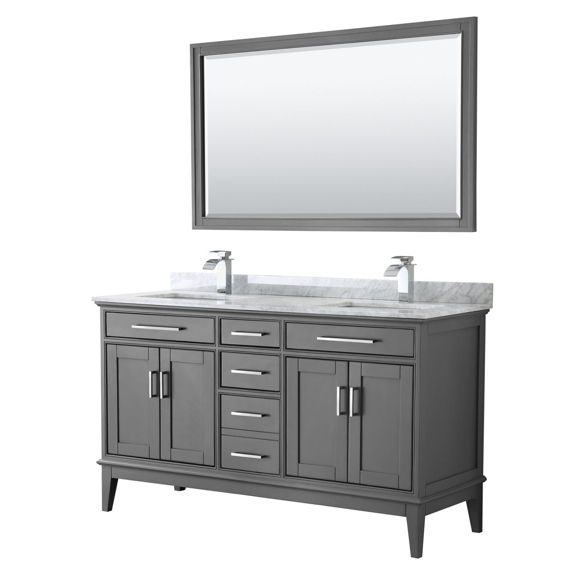 Wyndham Collection Margate 60" Double Bathroom Dark Gray Vanity With White Carrara Marble Countertop, Undermount Square Sink And 56" Mirror