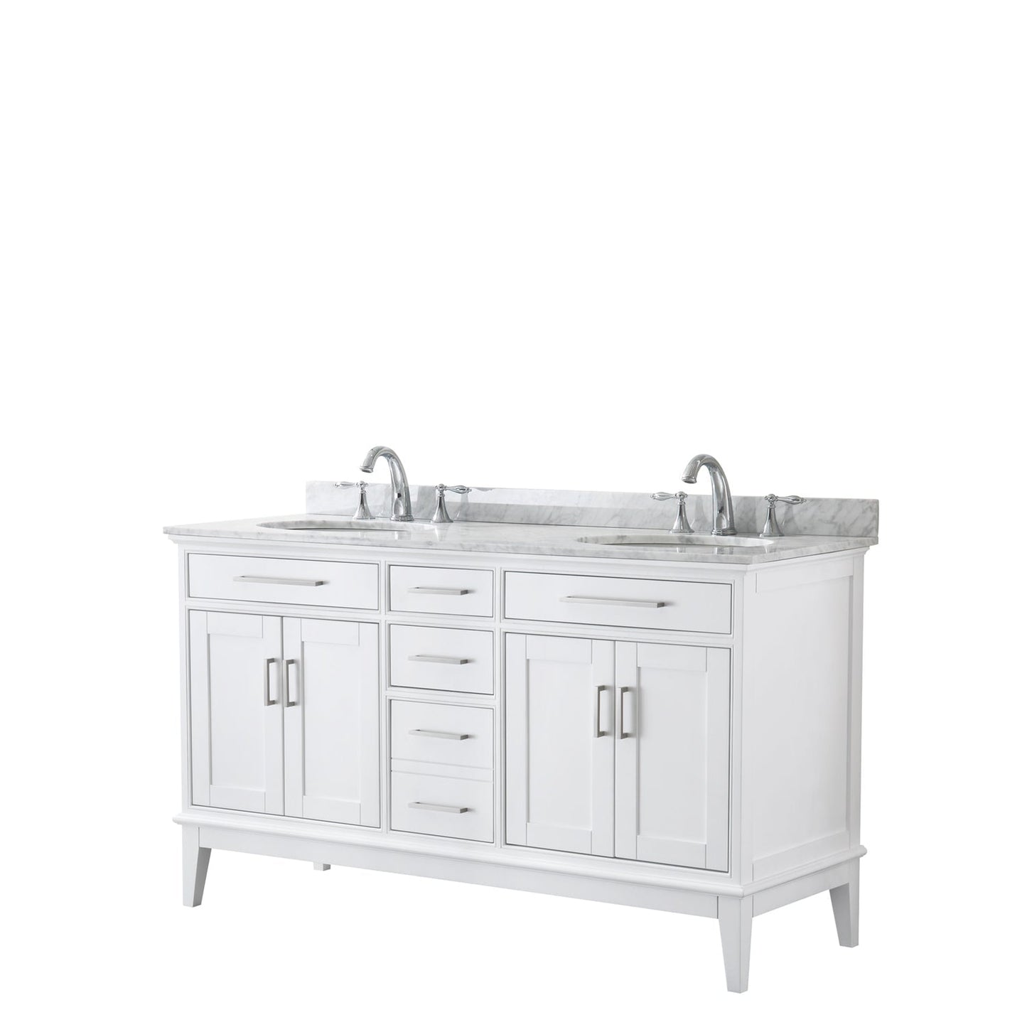 Wyndham Collection Margate 60" Double Bathroom White Vanity With White Carrara Marble Countertop And Undermount Oval Sink