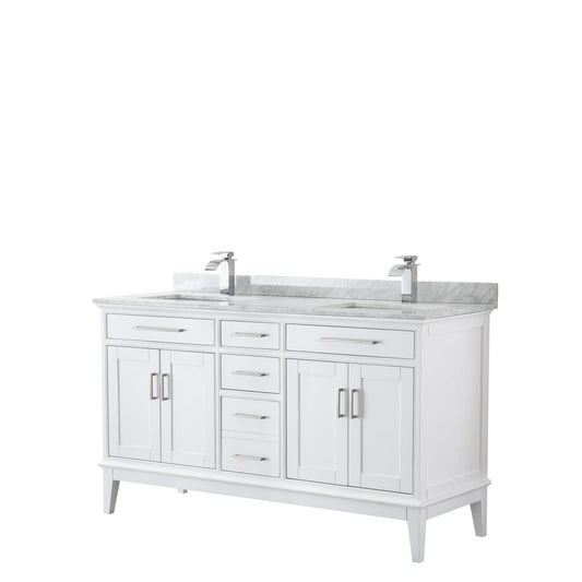 Wyndham Collection Margate 60" Double Bathroom White Vanity With White Carrara Marble Countertop And Undermount Square Sink
