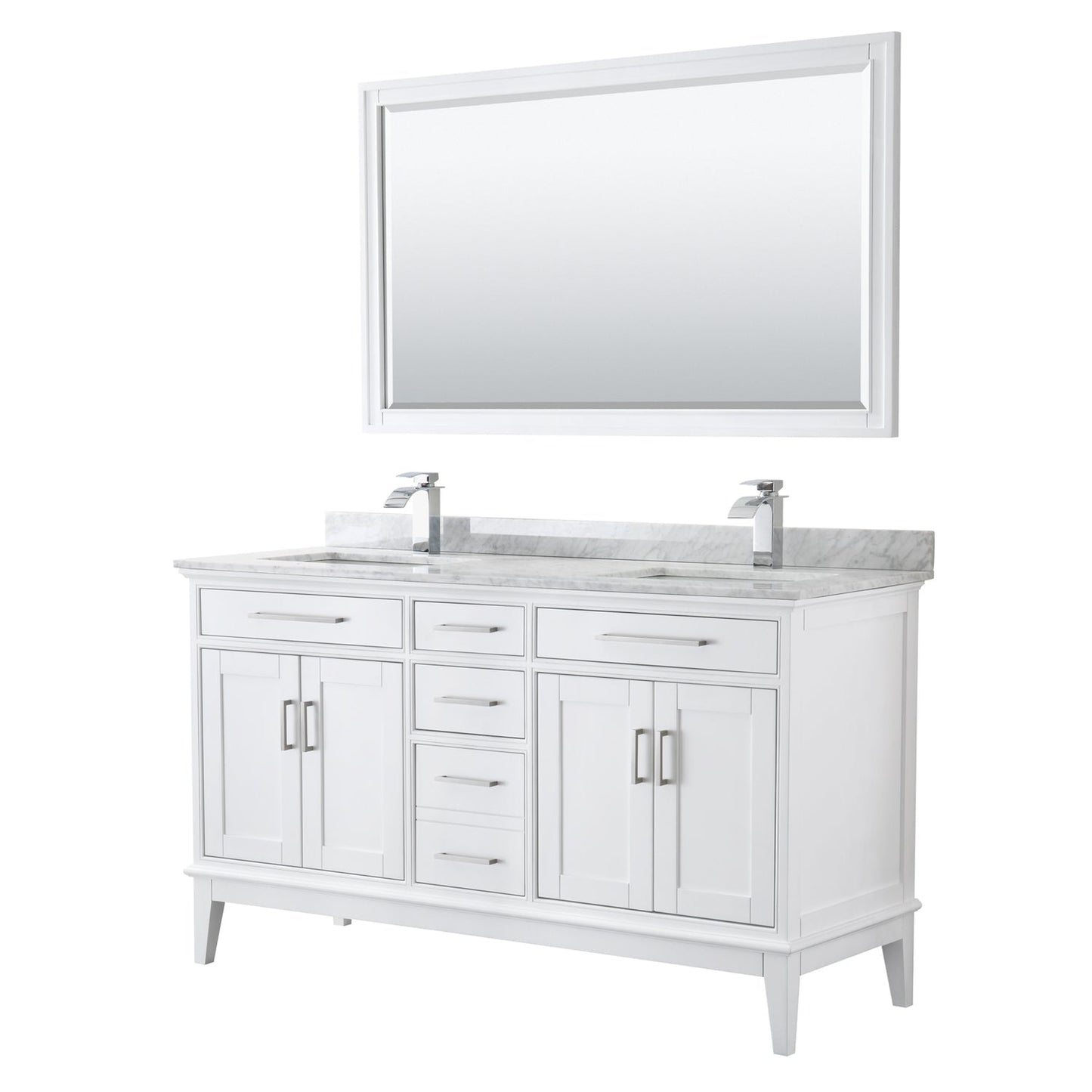 Wyndham Collection Margate 60" Double Bathroom White Vanity With White Carrara Marble Countertop, Undermount Square Sink And 56" Mirror