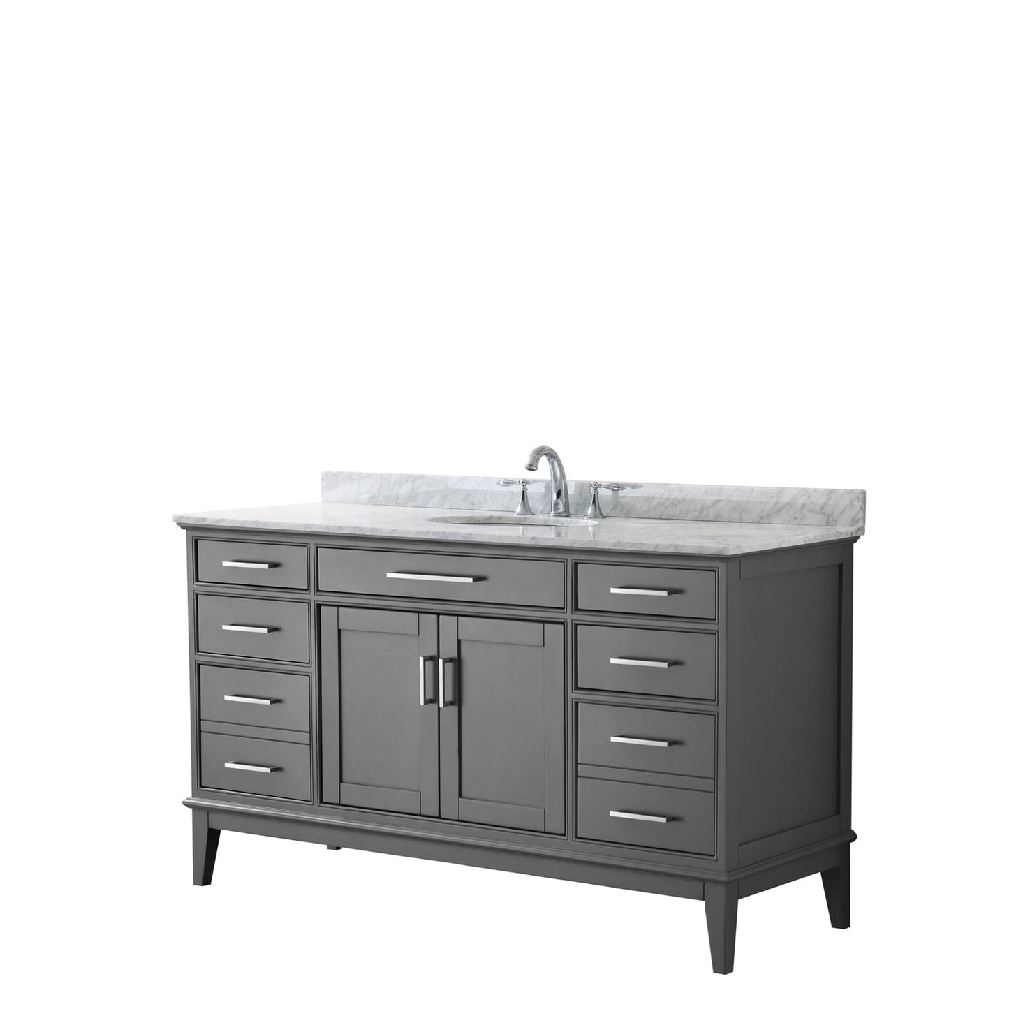 Wyndham Collection Margate 60" Single Bathroom Dark Gray Vanity With White Carrara Marble Countertop And Undermount Oval Sink