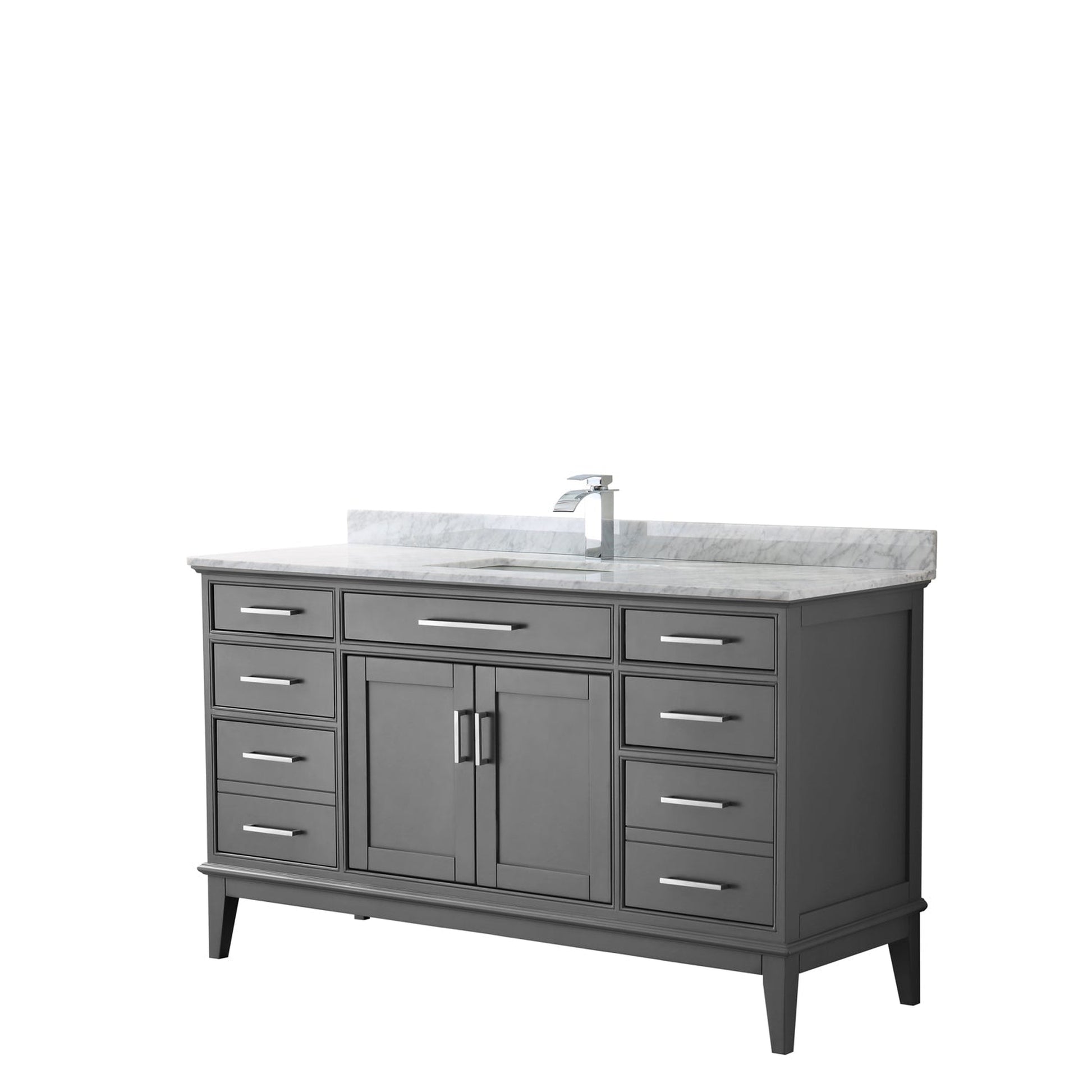 Wyndham Collection Margate 60" Single Bathroom Dark Gray Vanity With White Carrara Marble Countertop And Undermount Square Sink