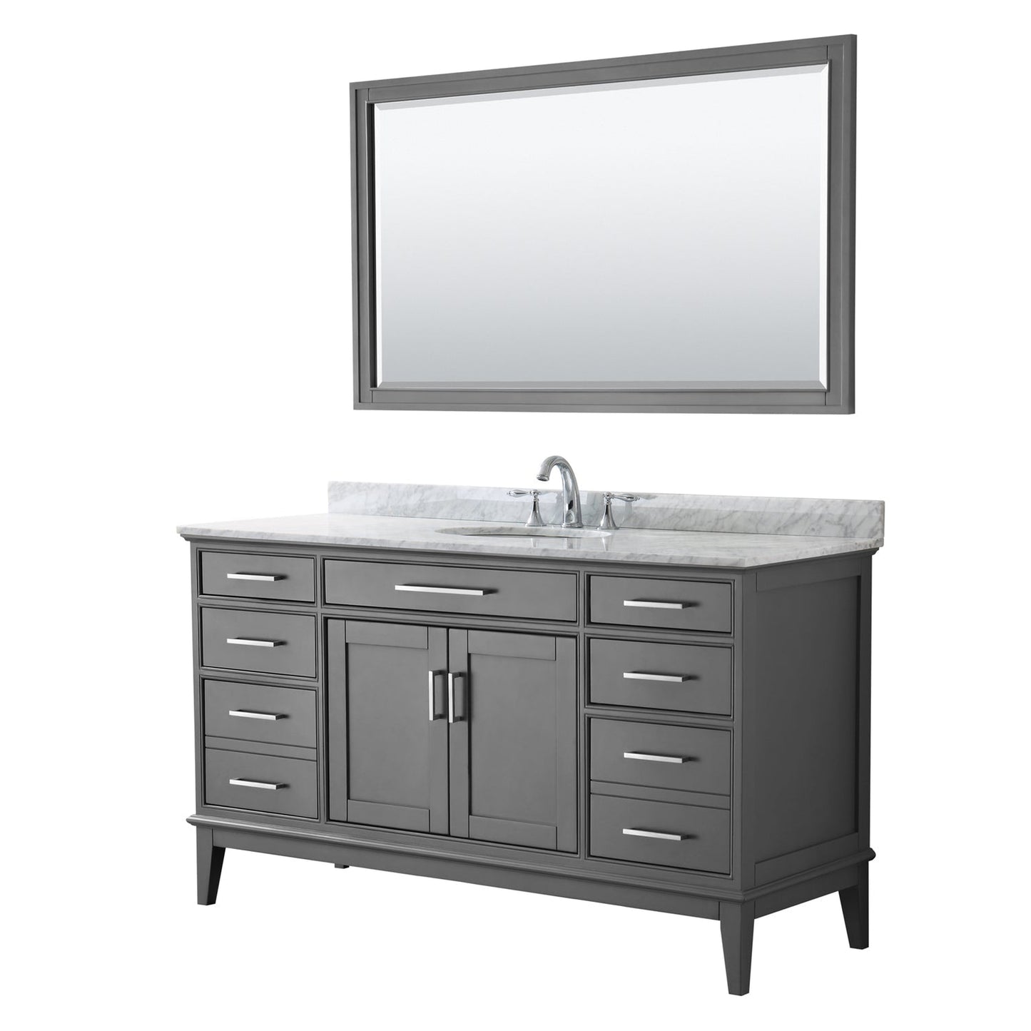 Wyndham Collection Margate 60" Single Bathroom Dark Gray Vanity With White Carrara Marble Countertop, Undermount Oval Sink And 56" Mirror