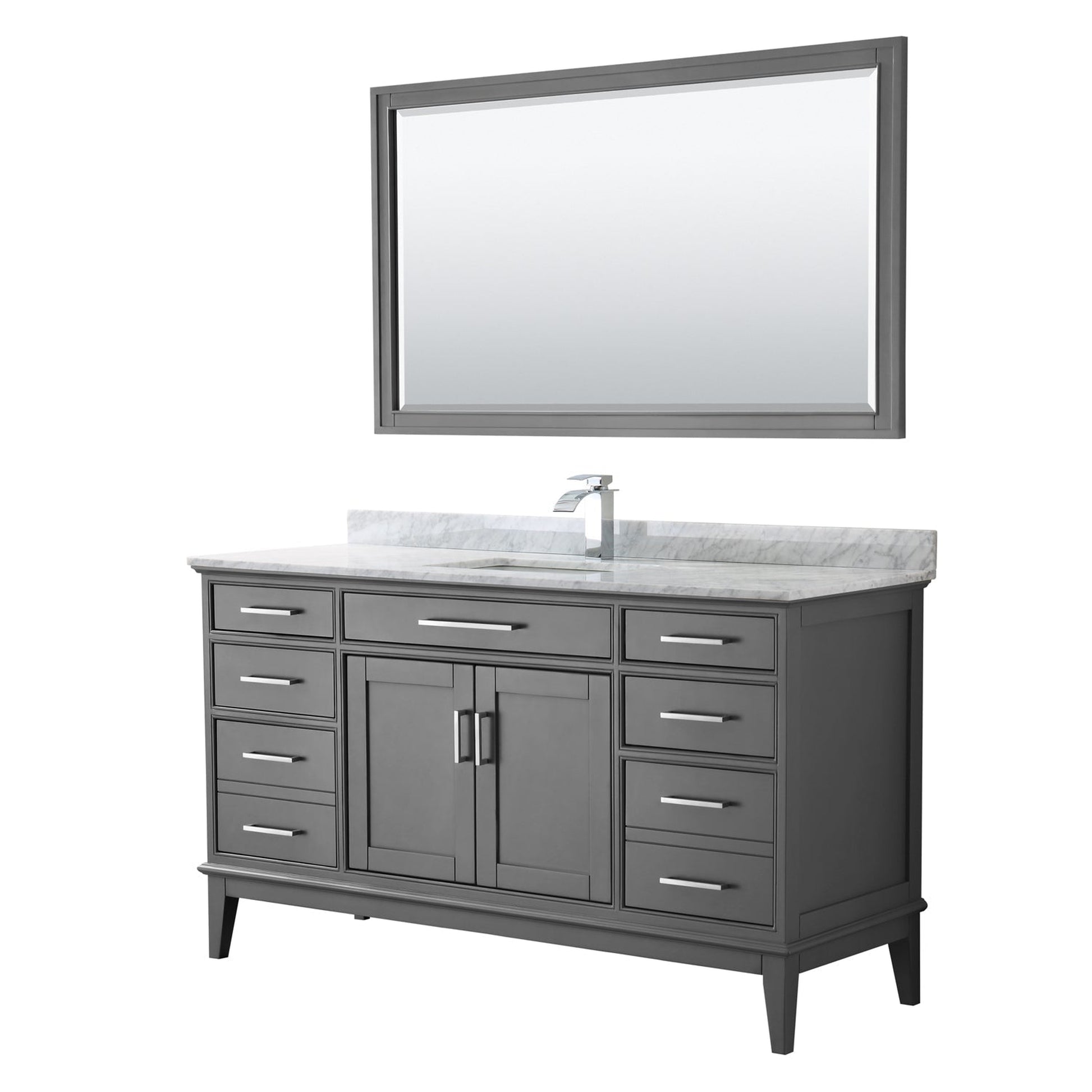 Wyndham Collection Margate 60" Single Bathroom Dark Gray Vanity With White Carrara Marble Countertop, Undermount Square Sink And 56" Mirror