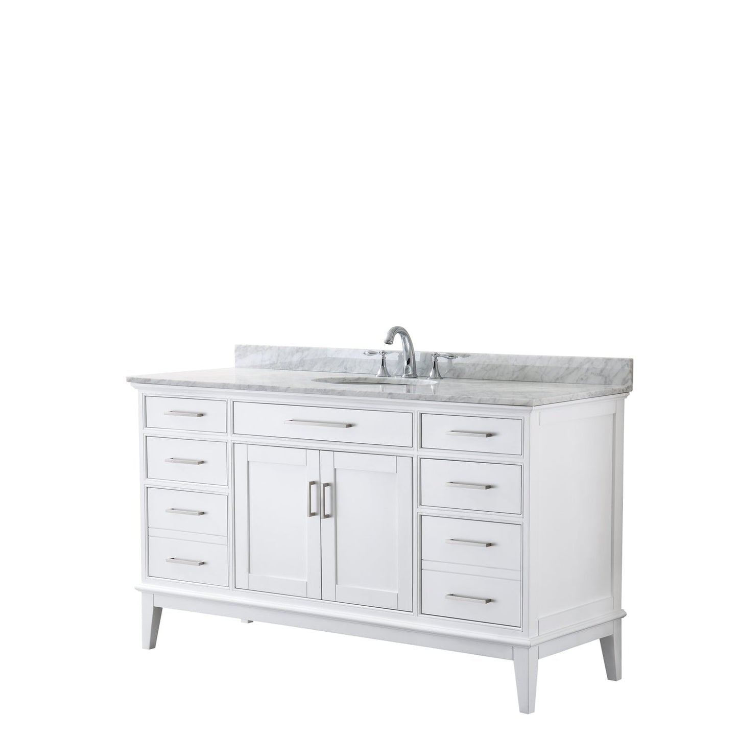 Wyndham Collection Margate 60" Single Bathroom White Vanity With White Carrara Marble Countertop And Undermount Oval Sink
