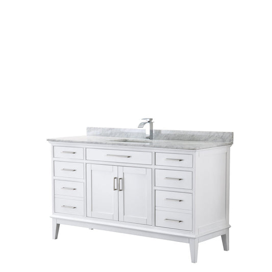 Wyndham Collection Margate 60" Single Bathroom White Vanity With White Carrara Marble Countertop And Undermount Square Sink