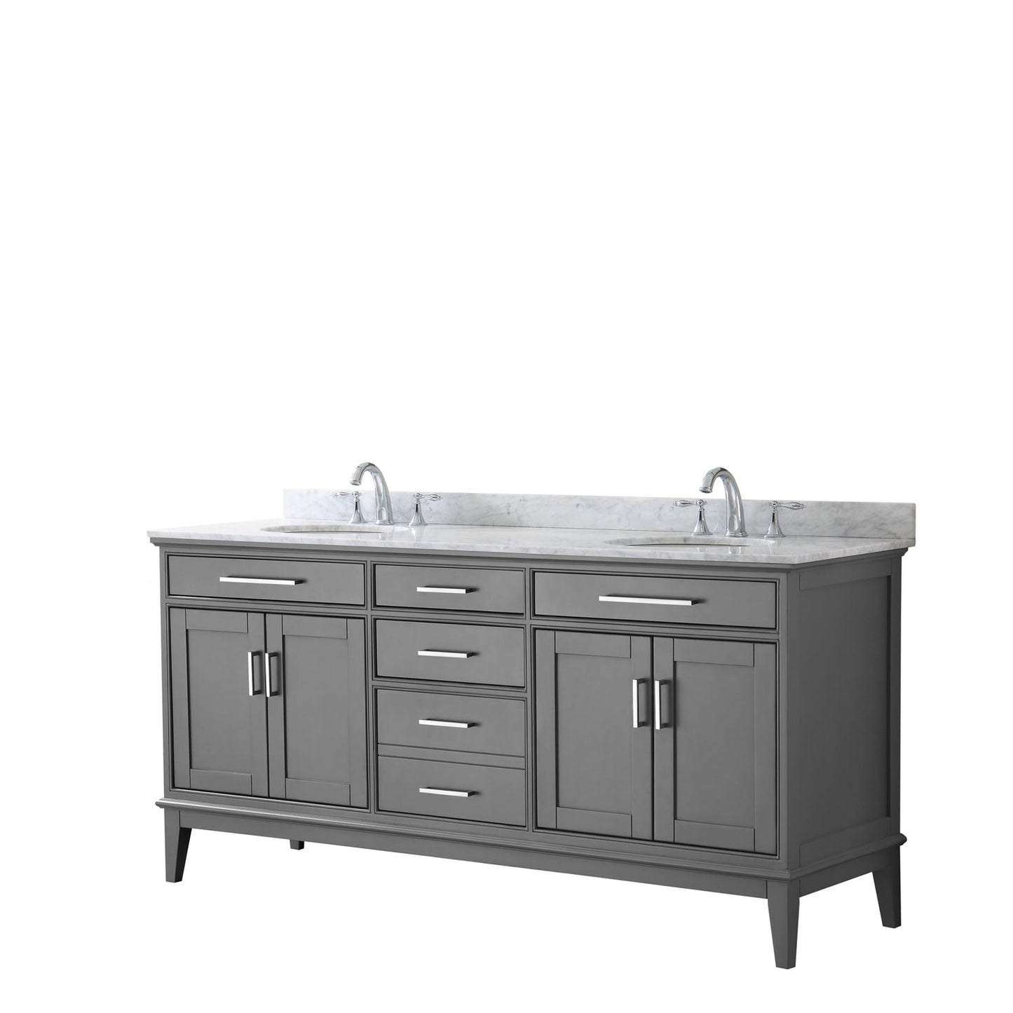 Wyndham Collection Margate 72" Double Bathroom Dark Gray Vanity With White Carrara Marble Countertop And Undermount Oval Sink
