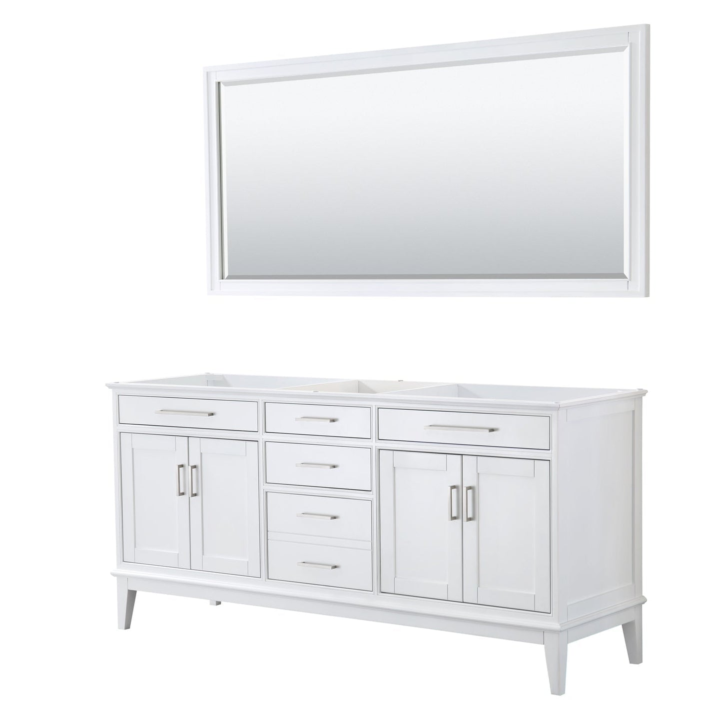 Wyndham Collection Margate 72" Double Bathroom White Vanity With 70" Mirror