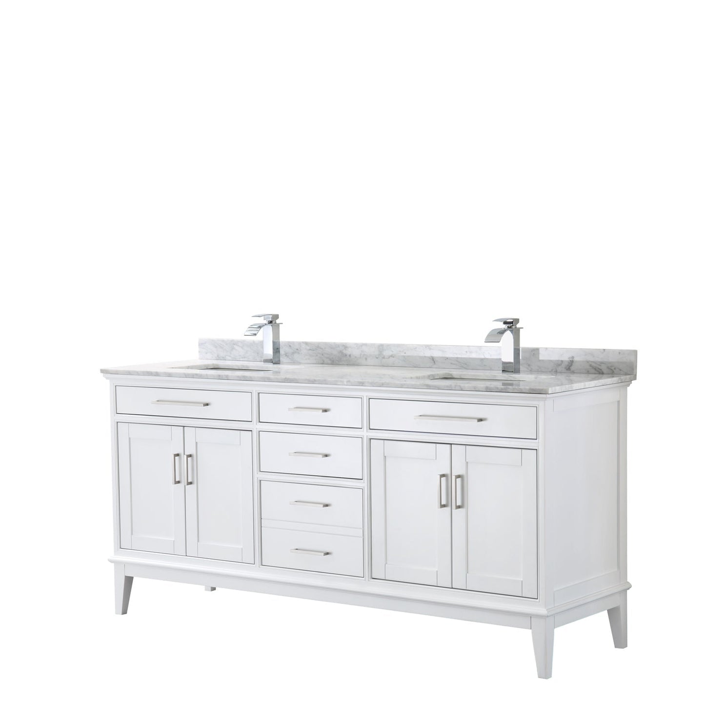 Wyndham Collection Margate 72" Double Bathroom White Vanity With White Carrara Marble Countertop And Undermount Square Sink