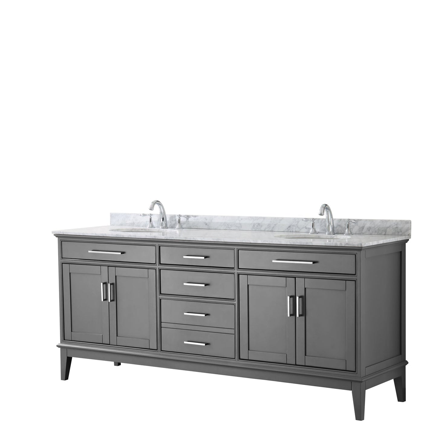 Wyndham Collection Margate 80" Double Bathroom Dark Gray Vanity With White Carrara Marble Countertop And Undermount Oval Sink