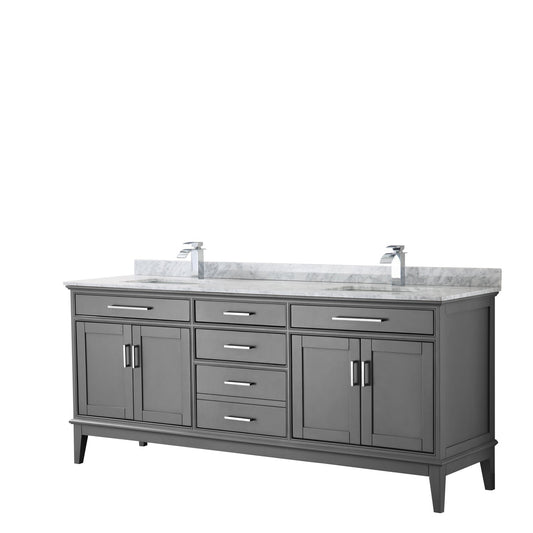 Wyndham Collection Margate 80" Double Bathroom Dark Gray Vanity With White Carrara Marble Countertop And Undermount Square Sink