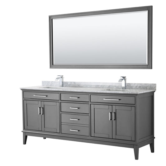 Wyndham Collection Margate 80" Double Bathroom Dark Gray Vanity With White Carrara Marble Countertop, Undermount Square Sink And 70" Mirror