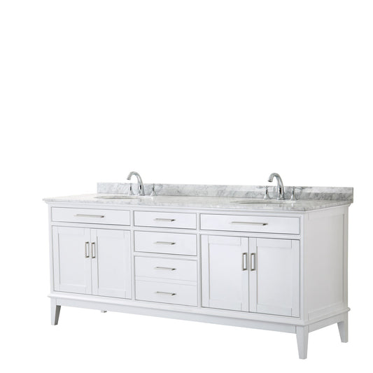 Wyndham Collection Margate 80" Double Bathroom White Vanity With White Carrara Marble Countertop And Undermount Oval Sink