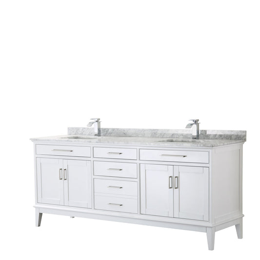 Wyndham Collection Margate 80" Double Bathroom White Vanity With White Carrara Marble Countertop And Undermount Square Sink