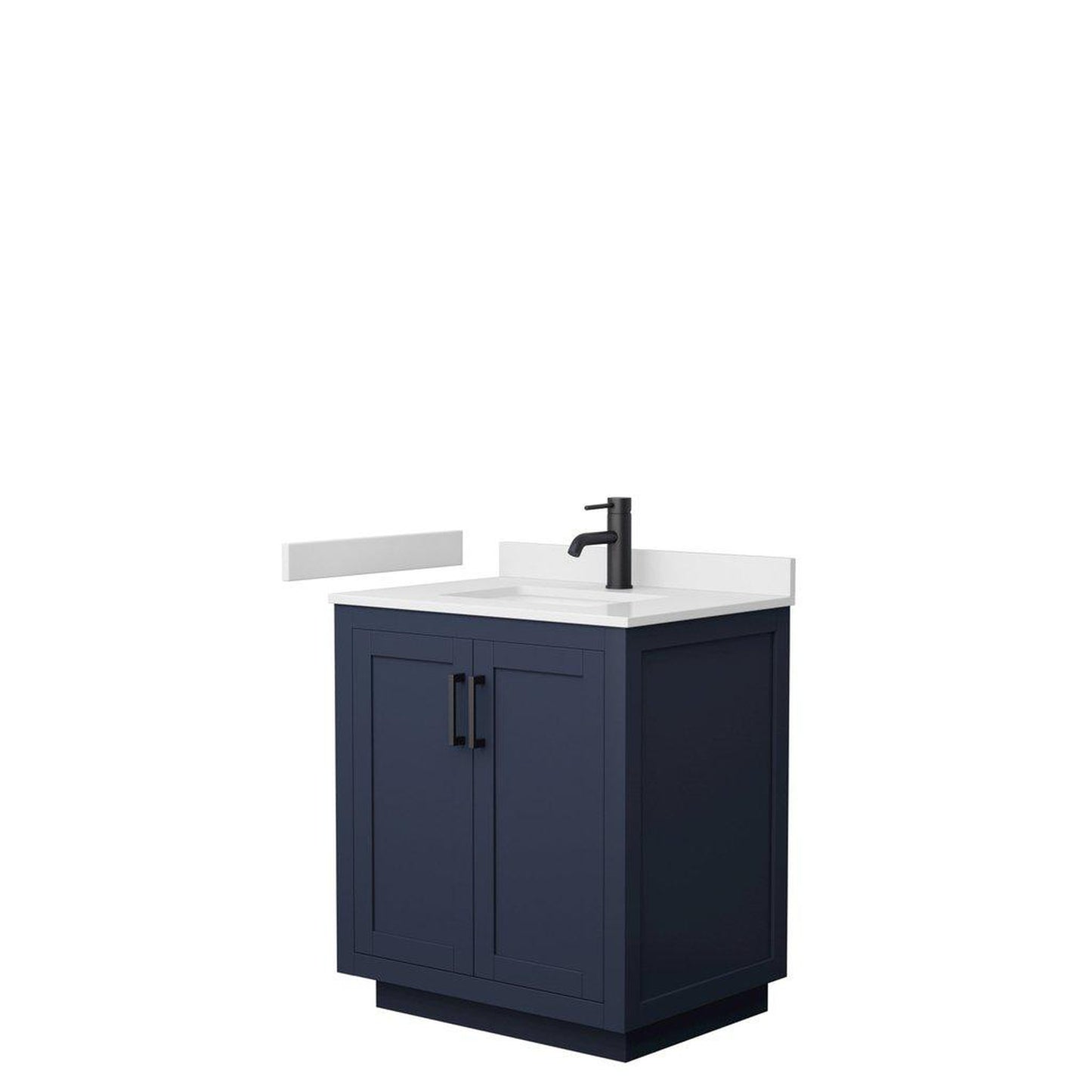 Wyndham Collection Miranda 30" Single Bathroom Dark Blue Vanity Set With White Cultured Marble Countertop, Undermount Square Sink, And Matte Black Trim