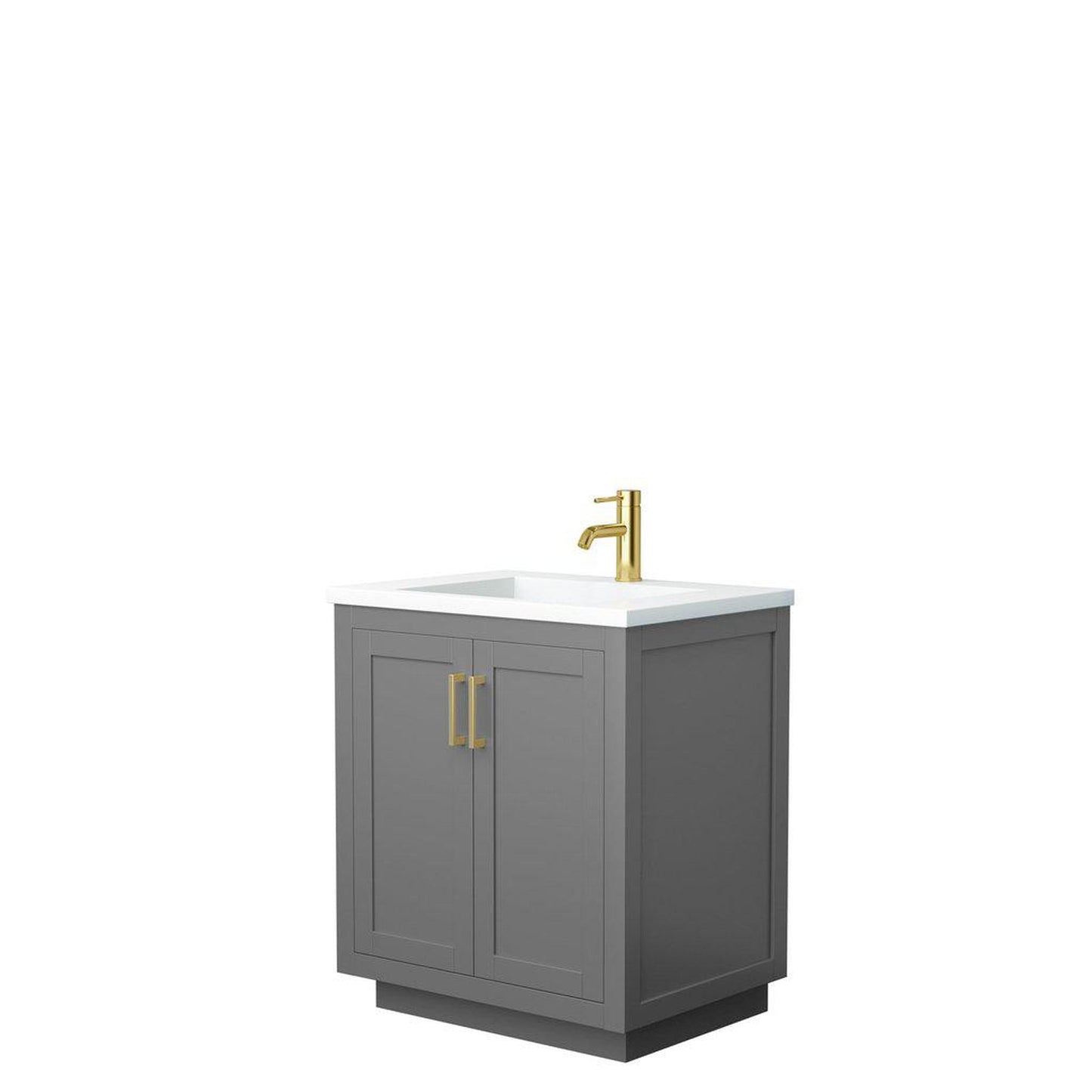 Wyndham Collection Miranda 30" Single Bathroom Dark Gray Vanity Set With 1.25" Thick Matte White Solid Surface Countertop, Integrated Sink, And Brushed Gold Trim
