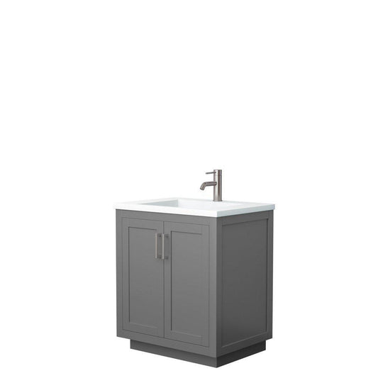 Wyndham Collection Miranda 30" Single Bathroom Dark Gray Vanity Set With 1.25" Thick Matte White Solid Surface Countertop, Integrated Sink, And Brushed Nickel Trim