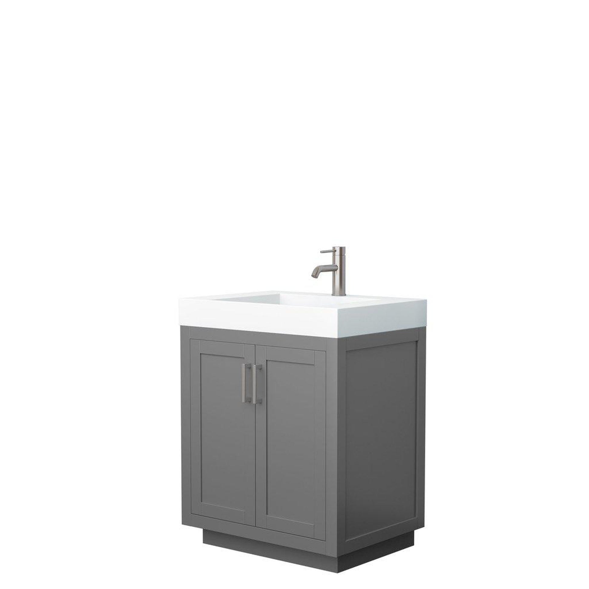 Wyndham Collection Miranda 30" Single Bathroom Dark Gray Vanity Set With 4" Thick Matte White Solid Surface Countertop, Integrated Sink, And Brushed Nickel Trim