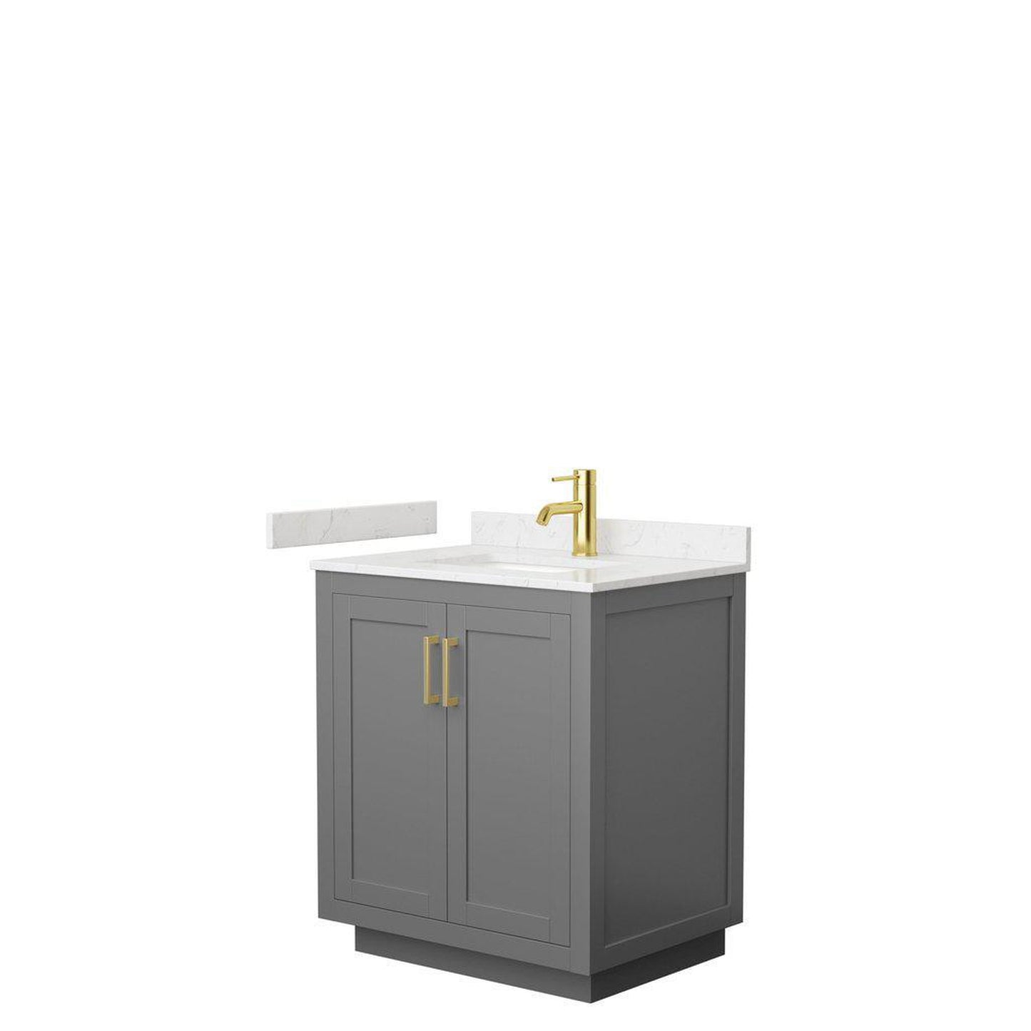 Wyndham Collection Miranda 30" Single Bathroom Dark Gray Vanity Set With Light-Vein Carrara Cultured Marble Countertop, Undermount Square Sink, And Brushed Gold Trim