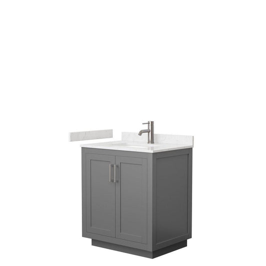 Wyndham Collection Miranda 30" Single Bathroom Dark Gray Vanity Set With Light-Vein Carrara Cultured Marble Countertop, Undermount Square Sink, And Brushed Nickel Trim