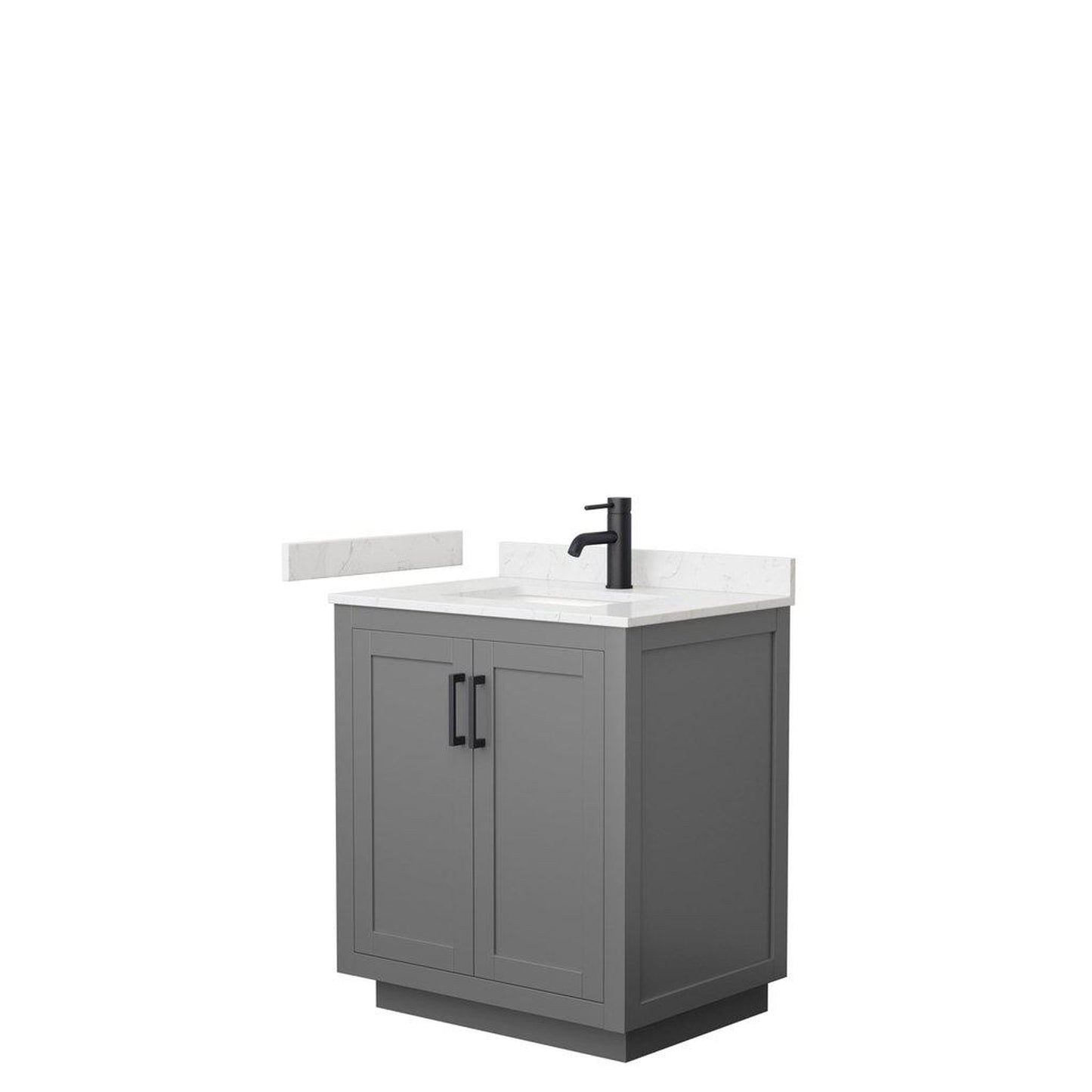 Wyndham Collection Miranda 30" Single Bathroom Dark Gray Vanity Set With Light-Vein Carrara Cultured Marble Countertop, Undermount Square Sink, And Matte Black Trim