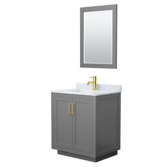 Wyndham Collection Miranda 30" Single Bathroom Dark Gray Vanity Set With White Carrara Marble Countertop, Undermount Square Sink, 24" Mirror And Brushed Gold Trim