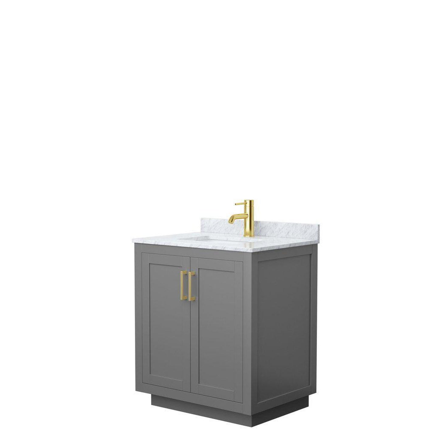 Wyndham Collection Miranda 30" Single Bathroom Dark Gray Vanity Set With White Carrara Marble Countertop, Undermount Square Sink, And Brushed Gold Trim