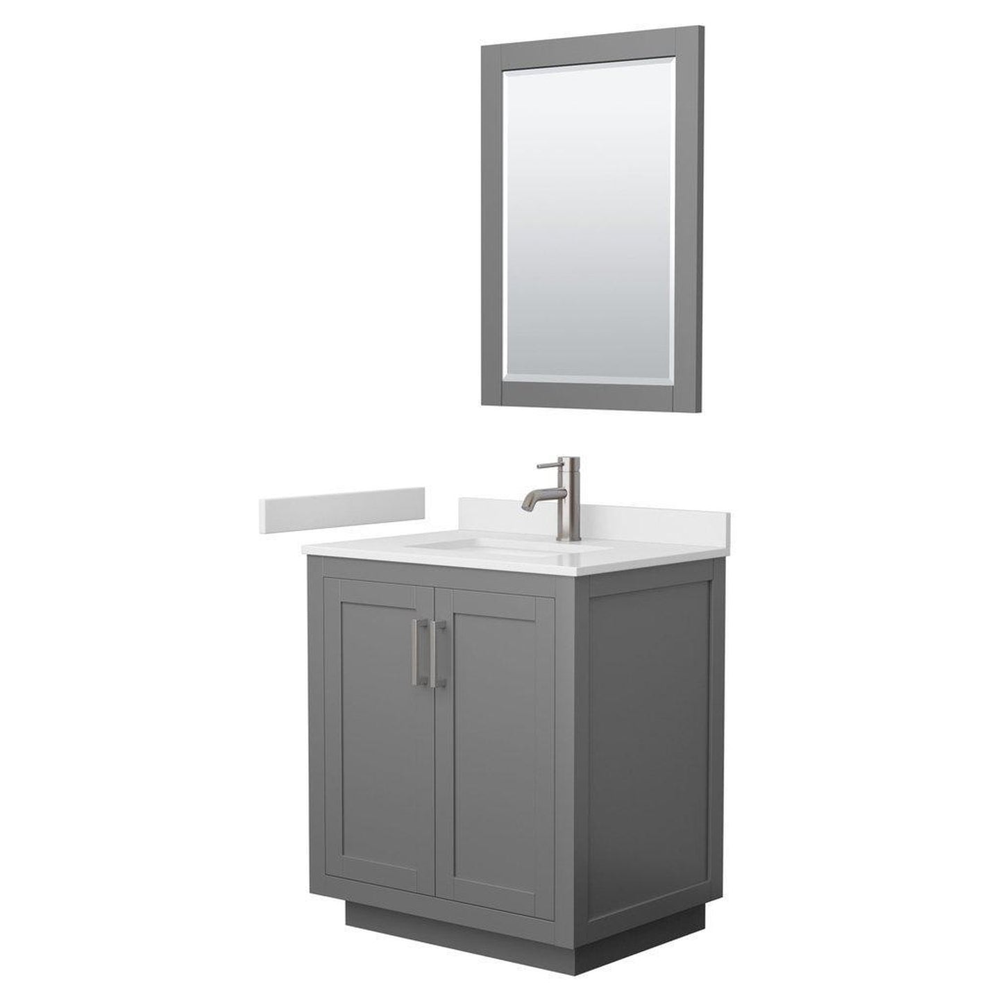 Wyndham Collection Miranda 30" Single Bathroom Dark Gray Vanity Set With White Cultured Marble Countertop, Undermount Square Sink, 24" Mirror And Brushed Nickel Trim