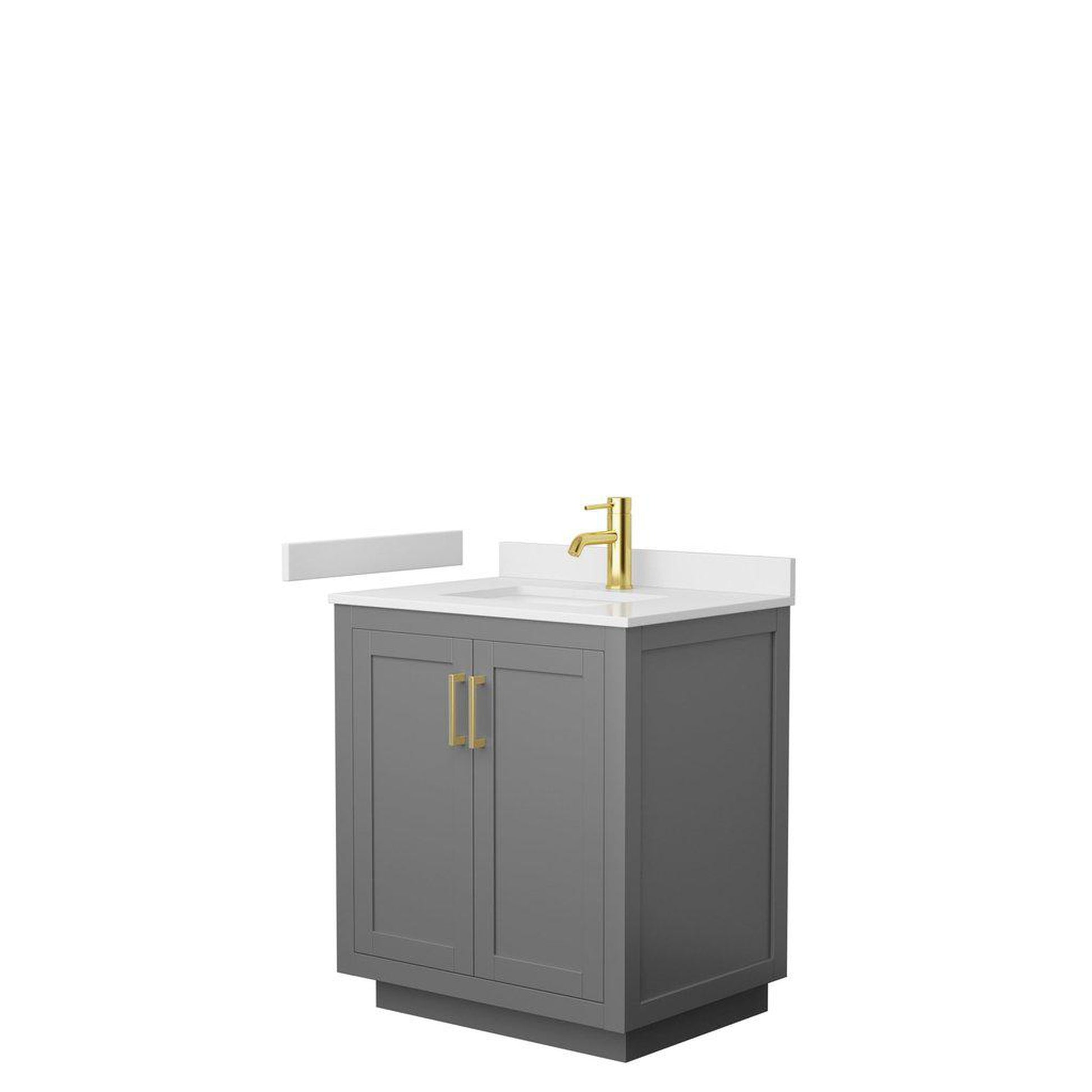 Wyndham Collection Miranda 30" Single Bathroom Dark Gray Vanity Set With White Cultured Marble Countertop, Undermount Square Sink, And Brushed Gold Trim
