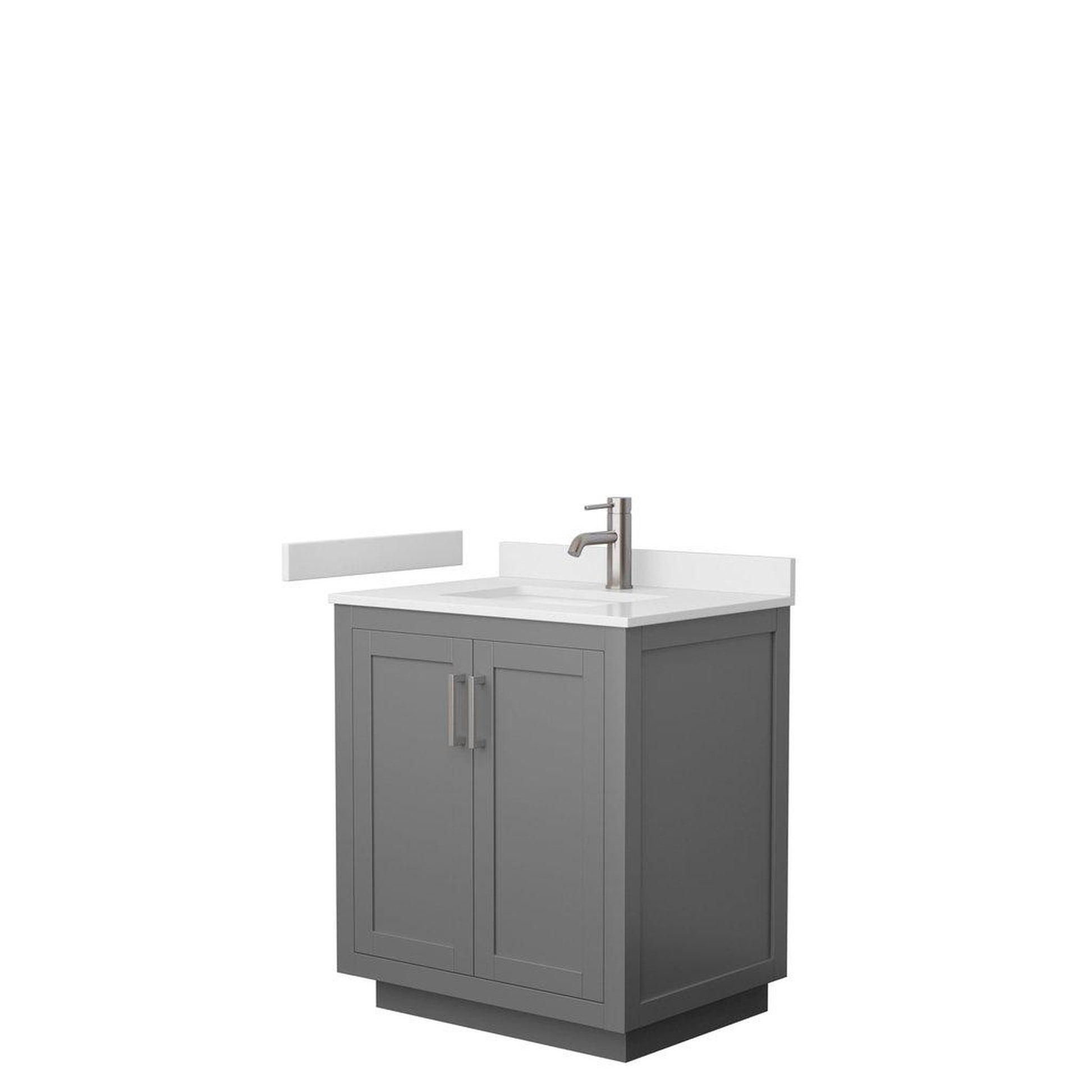 Wyndham Collection Miranda 30" Single Bathroom Dark Gray Vanity Set With White Cultured Marble Countertop, Undermount Square Sink, And Brushed Nickel Trim