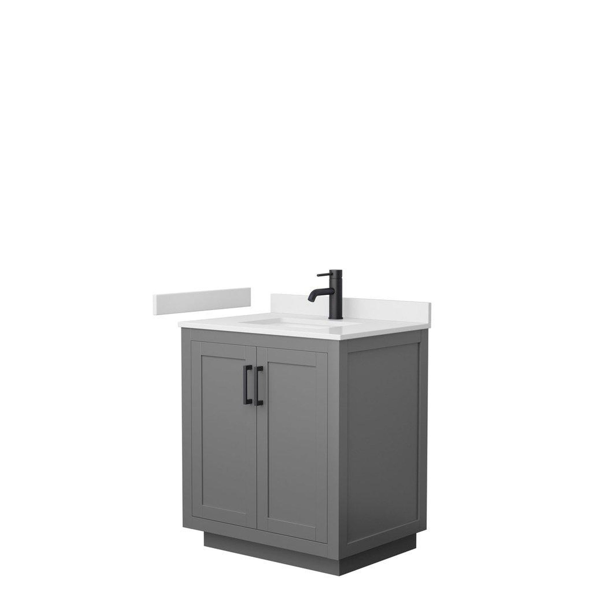 Wyndham Collection Miranda 30" Single Bathroom Dark Gray Vanity Set With White Cultured Marble Countertop, Undermount Square Sink, And Matte Black Trim