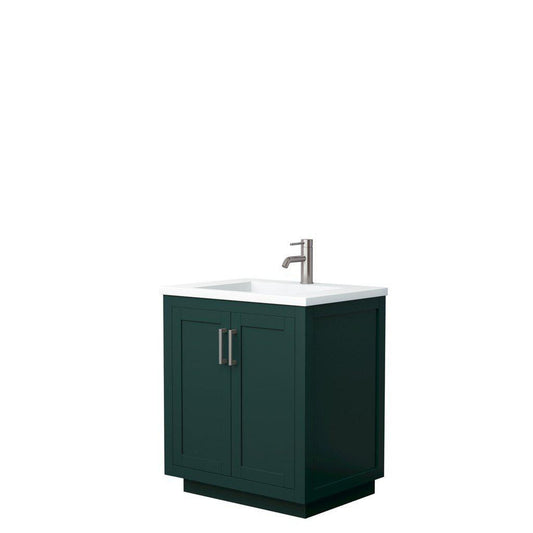 Wyndham Collection Miranda 30" Single Bathroom Green Vanity Set With 1.25" Thick Matte White Solid Surface Countertop, Integrated Sink, And Brushed Nickel Trim
