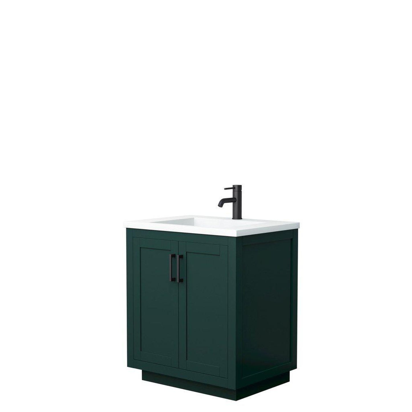 Wyndham Collection Miranda 30" Single Bathroom Green Vanity Set With 1.25" Thick Matte White Solid Surface Countertop, Integrated Sink, And Matte Black Trim