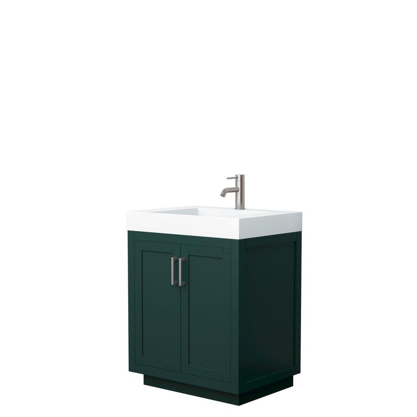 Wyndham Collection Miranda 30" Single Bathroom Green Vanity Set With 4" Thick Matte White Solid Surface Countertop, Integrated Sink, And Brushed Nickel Trim