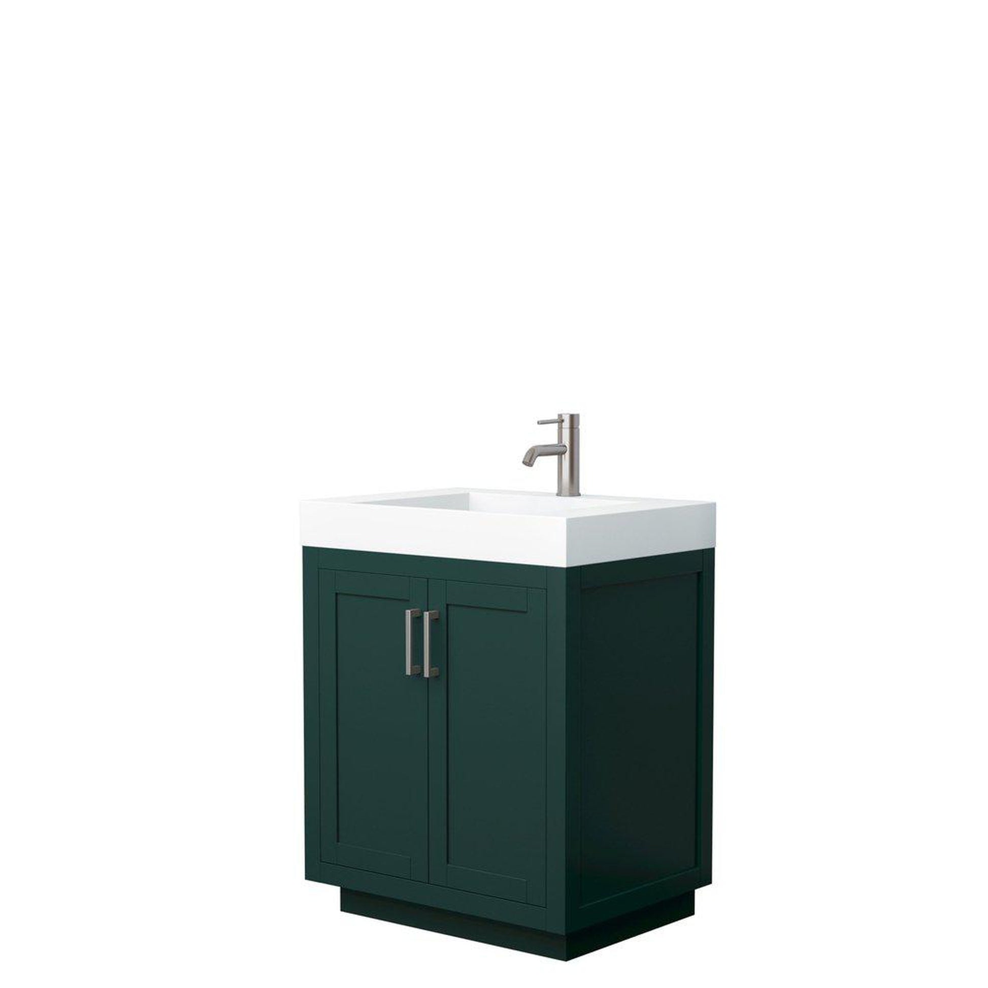 Wyndham Collection Miranda 30" Single Bathroom Green Vanity Set With 4" Thick Matte White Solid Surface Countertop, Integrated Sink, And Brushed Nickel Trim