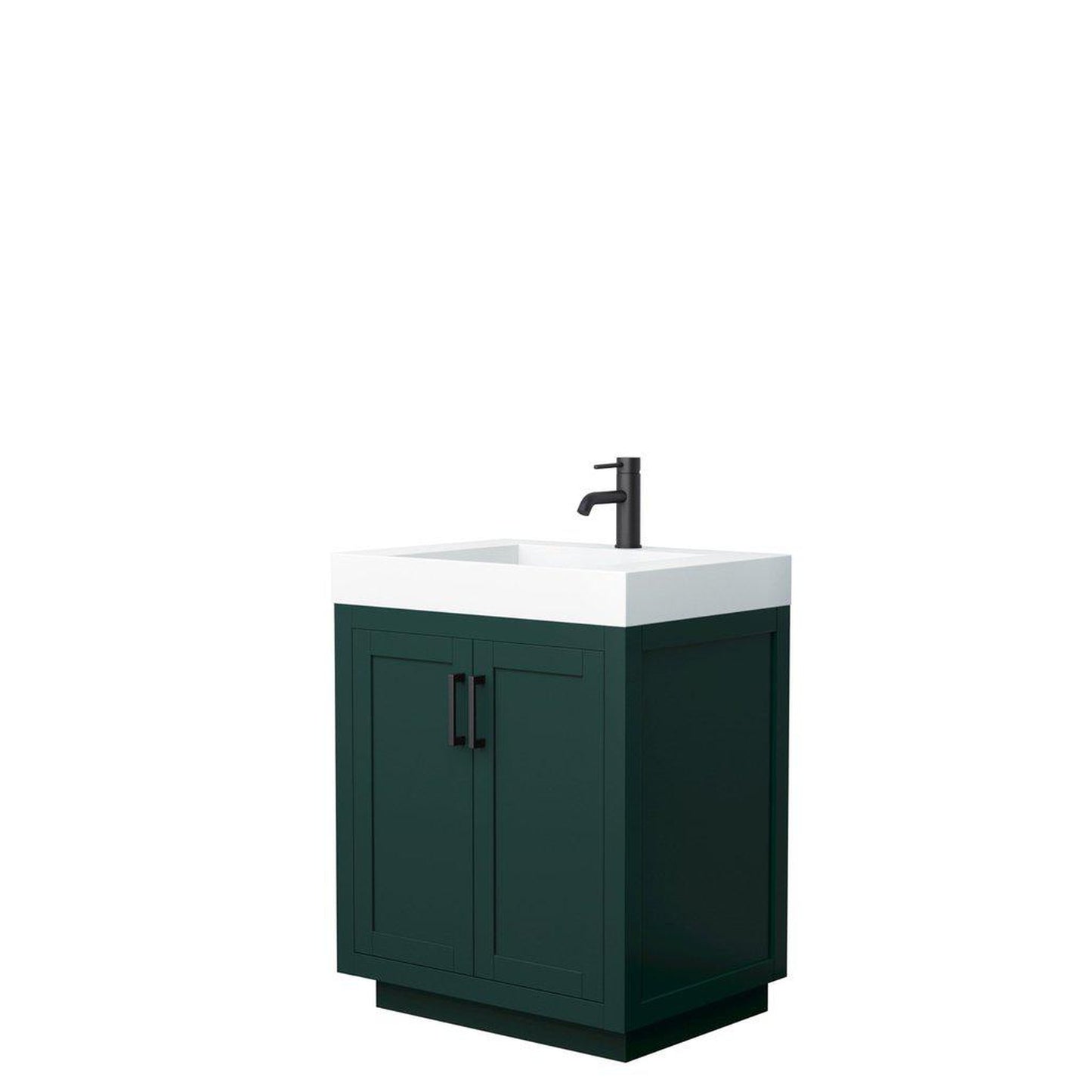 Wyndham Collection Miranda 30" Single Bathroom Green Vanity Set With 4" Thick Matte White Solid Surface Countertop, Integrated Sink, And Matte Black Trim