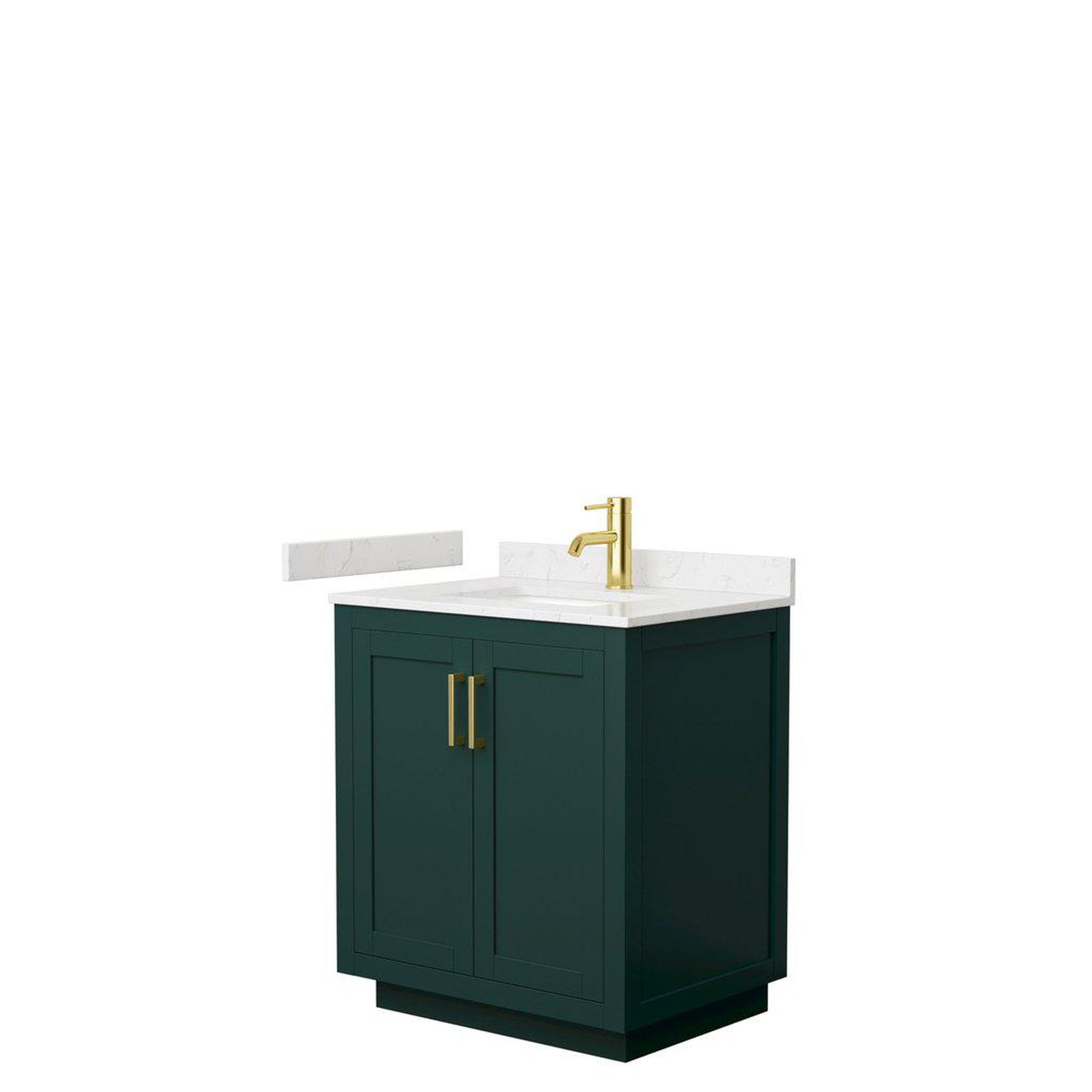 Wyndham Collection Miranda 30" Single Bathroom Green Vanity Set With Light-Vein Carrara Cultured Marble Countertop, Undermount Square Sink, And Brushed Gold Trim