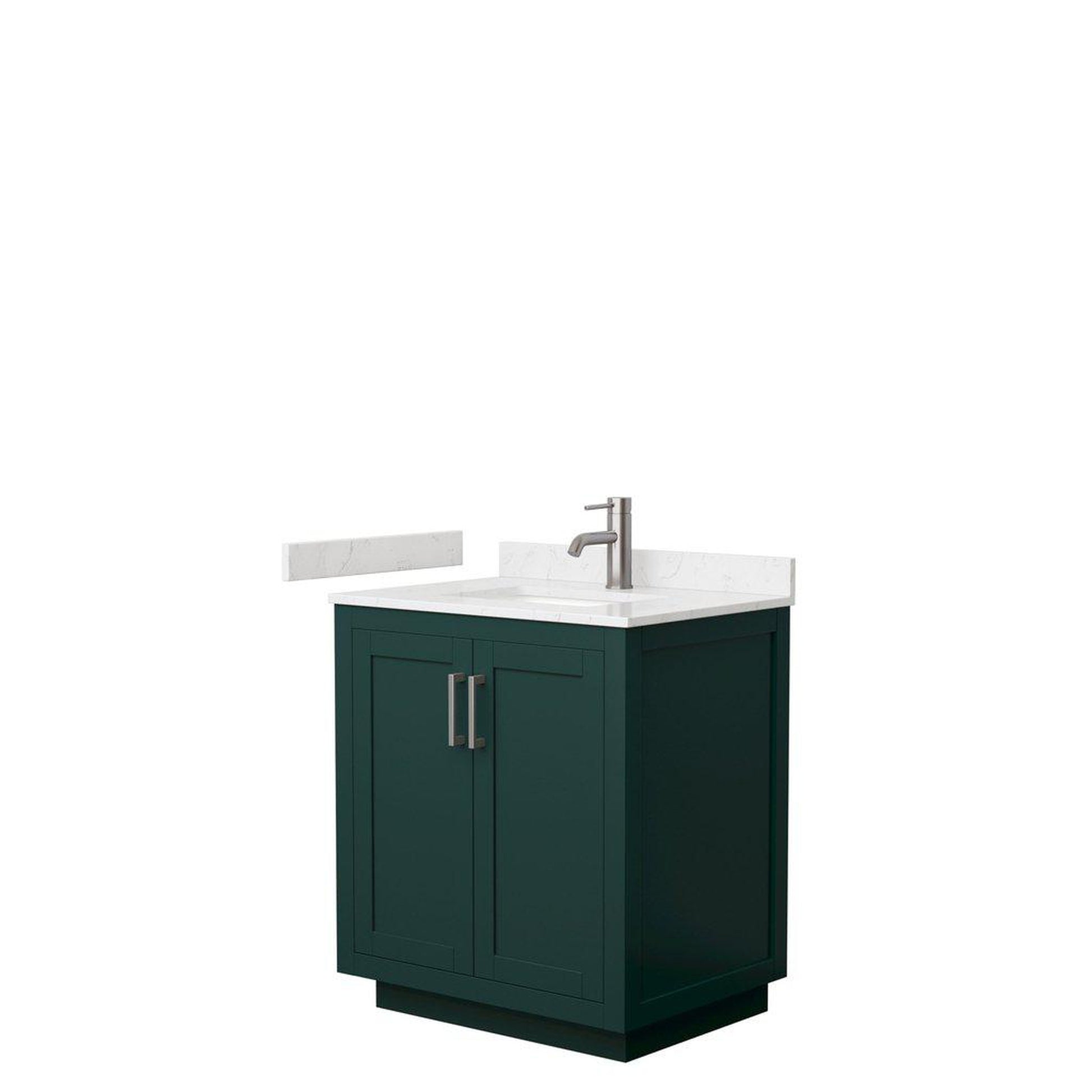 Wyndham Collection Miranda 30" Single Bathroom Green Vanity Set With Light-Vein Carrara Cultured Marble Countertop, Undermount Square Sink, And Brushed Nickel Trim