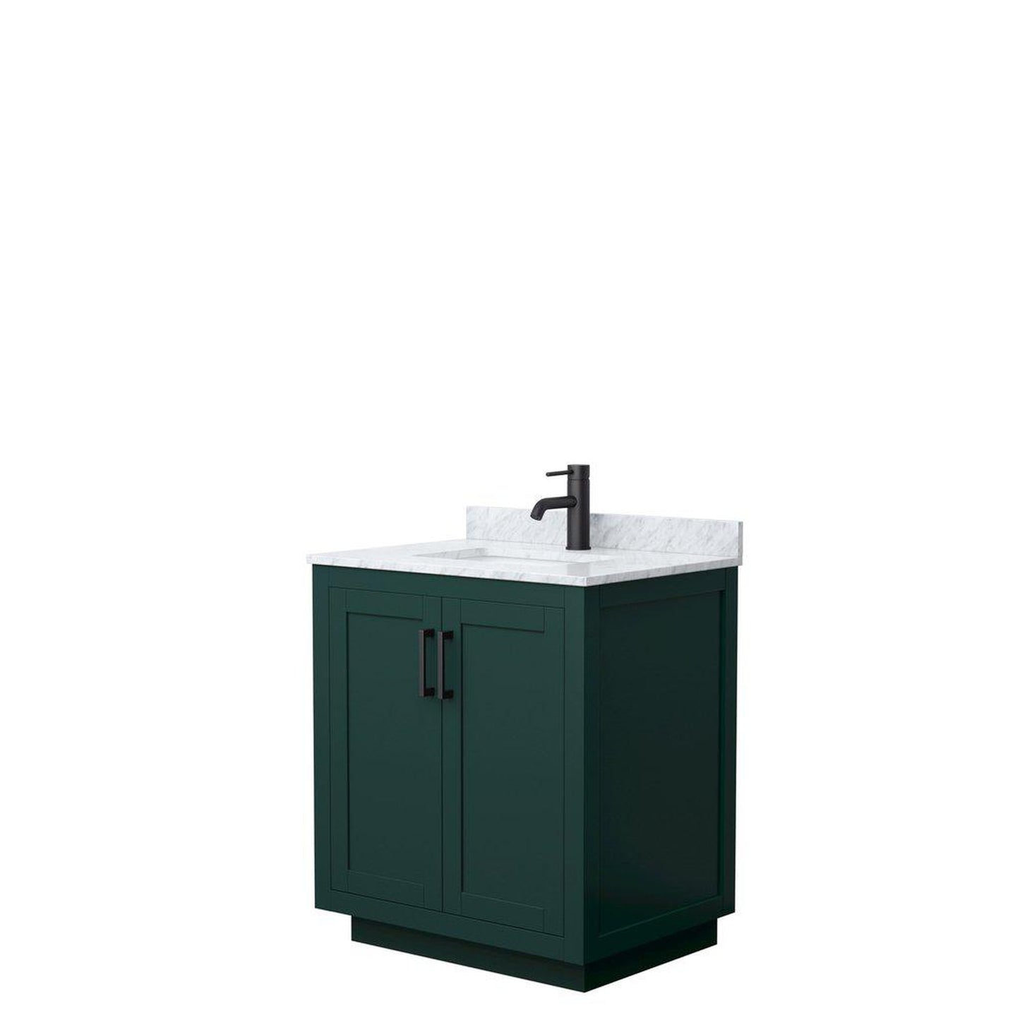 Wyndham Collection Miranda 30" Single Bathroom Green Vanity Set With White Carrara Marble Countertop, Undermount Square Sink, And Matte Black Trim