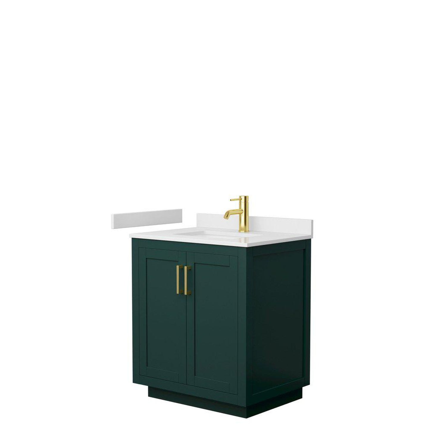 Wyndham Collection Miranda 30" Single Bathroom Green Vanity Set With White Cultured Marble Countertop, Undermount Square Sink, And Brushed Gold Trim