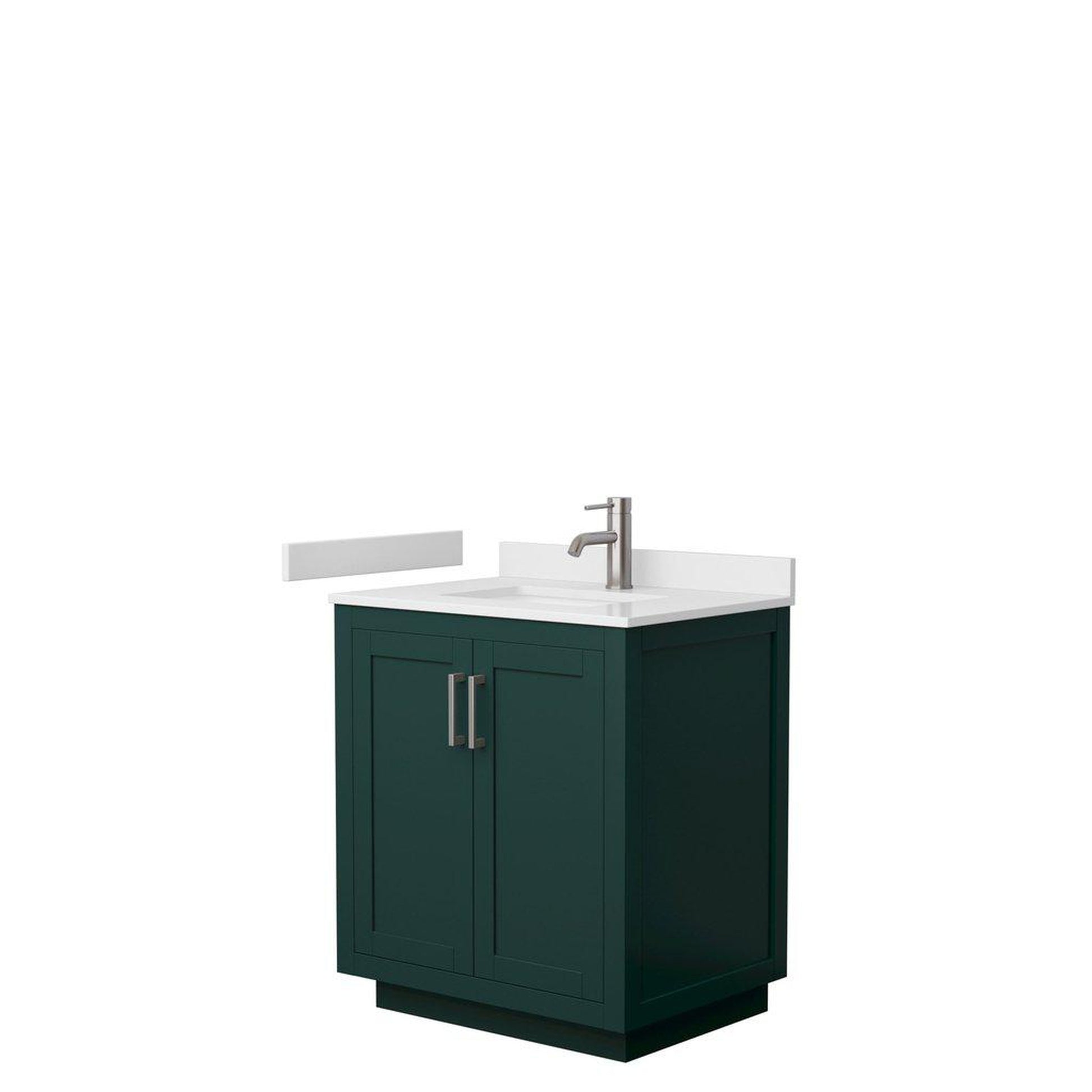Wyndham Collection Miranda 30" Single Bathroom Green Vanity Set With White Cultured Marble Countertop, Undermount Square Sink, And Brushed Nickel Trim