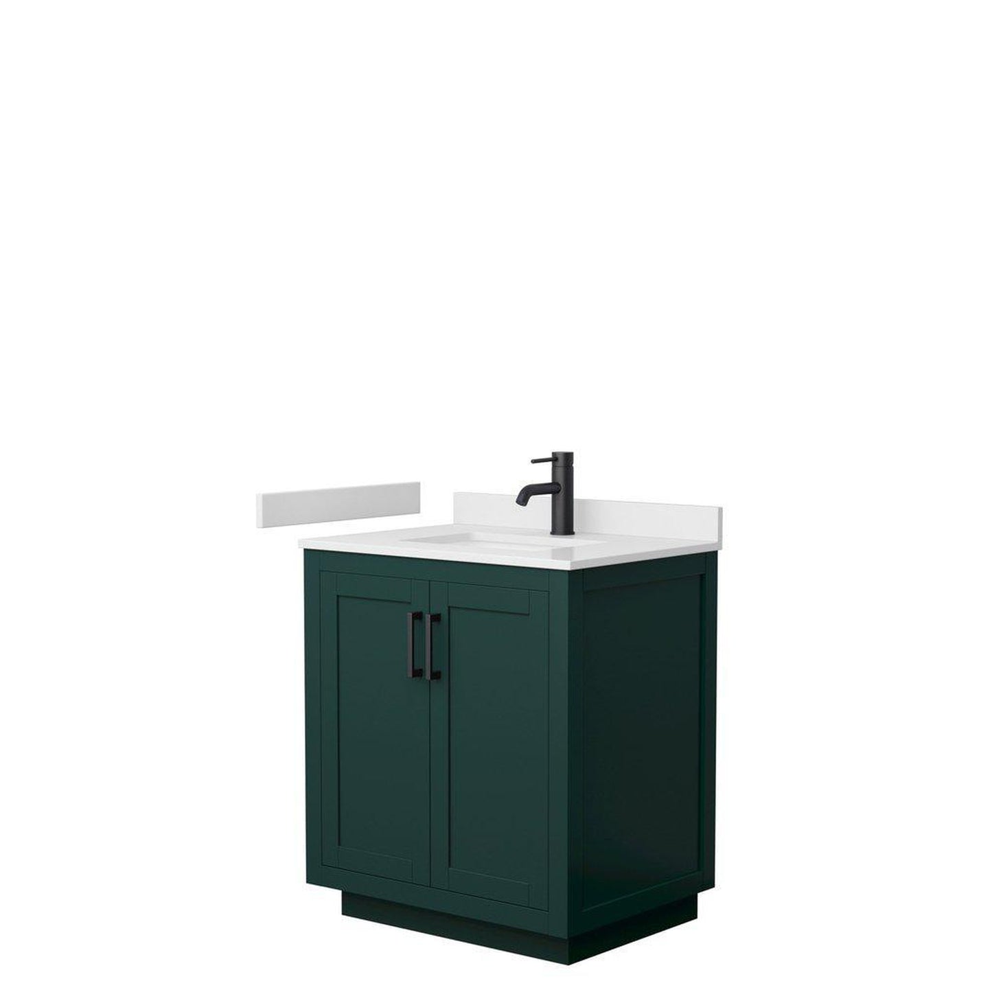 Wyndham Collection Miranda 30" Single Bathroom Green Vanity Set With White Cultured Marble Countertop, Undermount Square Sink, And Matte Black Trim